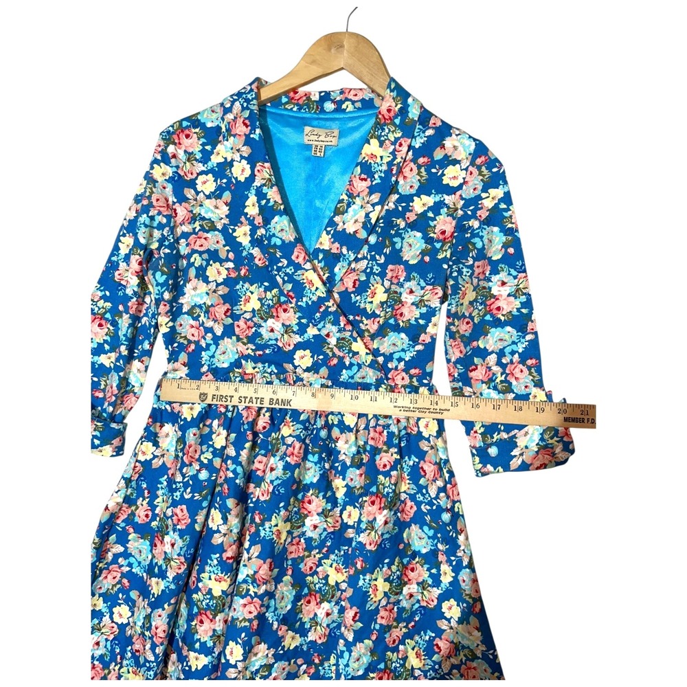 Lindy Bop Women Midi Dress Sz S Blue Vivi Floral‎ Cottagcore Retro Stretch 50s - Picture 12 of 16